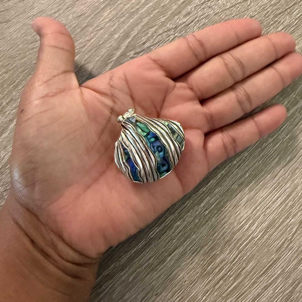 Silver-Tone Abalone Shell trinket box- Blue Green Accent